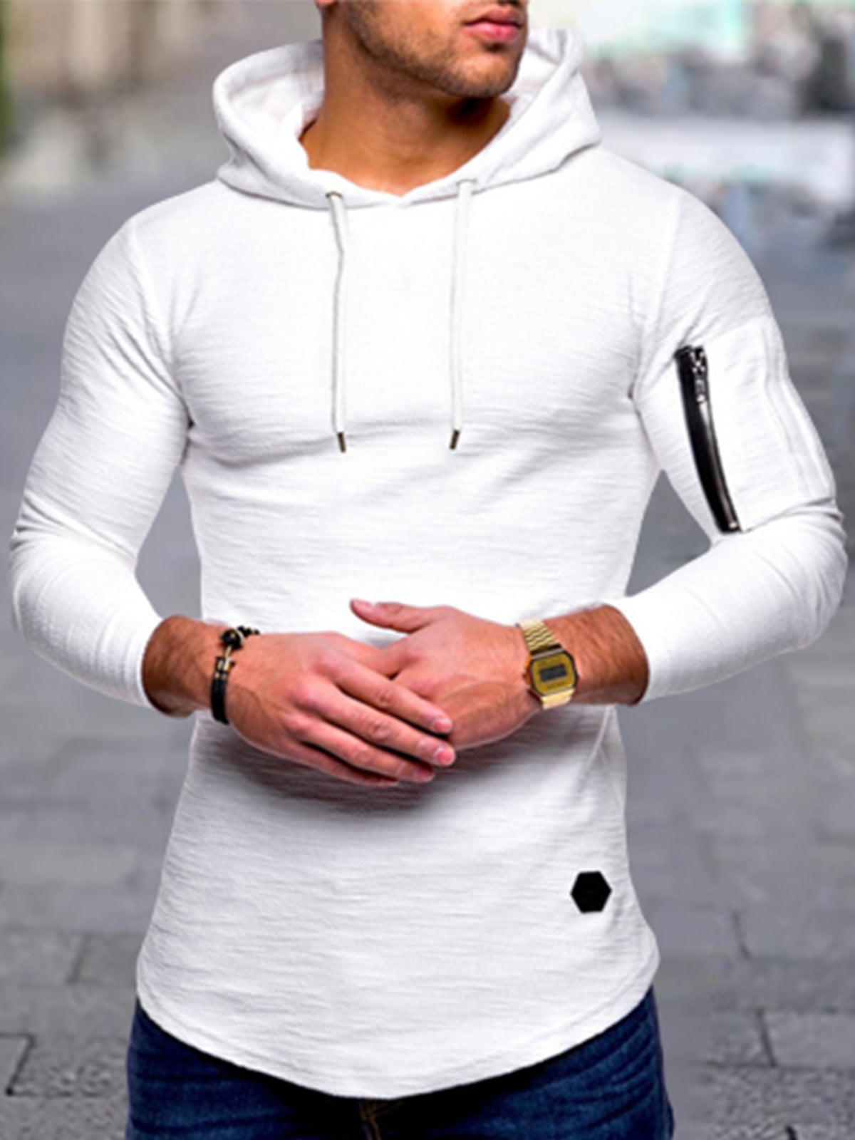 Casual Solid Color Long Sleeve Hooded Men's Sweatshirt