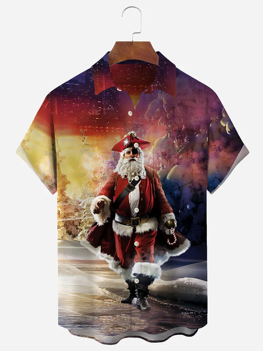 Christmas Pirate Short Sleeve Men's Shirts With Pocket