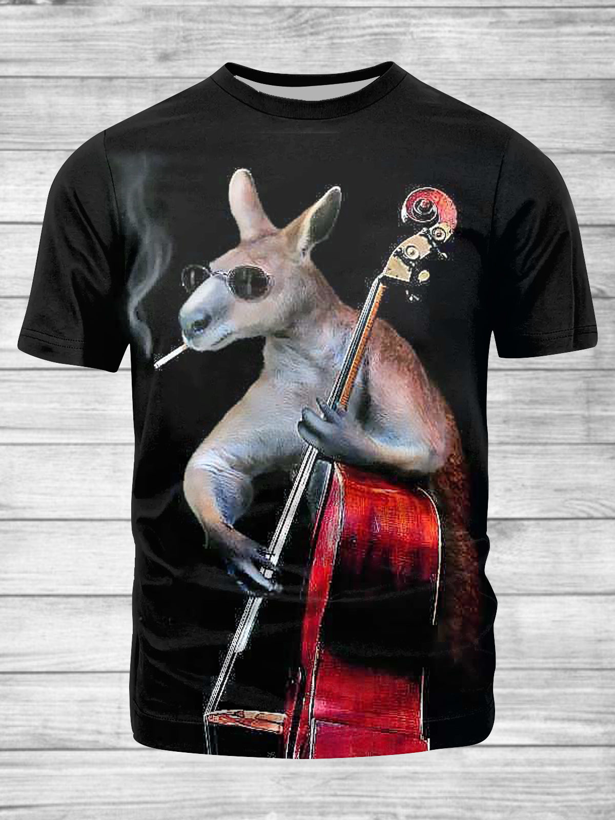 Kangaroo Playing Violin Print Round Neck Short-Sleeved Men's T-Shirt