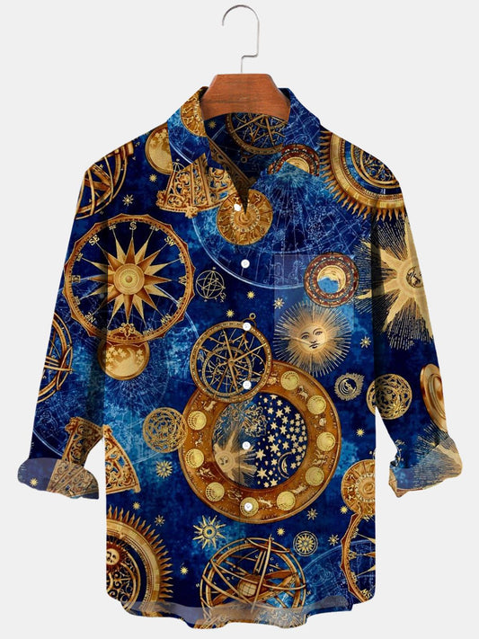 Universe Long Sleeve Men's Shirts With Pocket