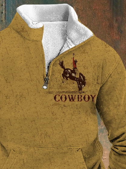 Western Print Men's Long Sleeve Stand Collar Zipper Sweatshirt