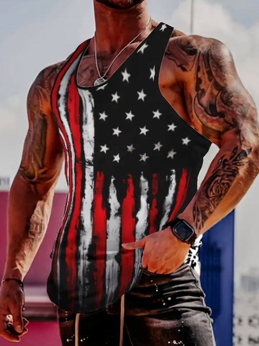 American Flag Personalized Men's Sleeveless Crew Neck Tank Top
