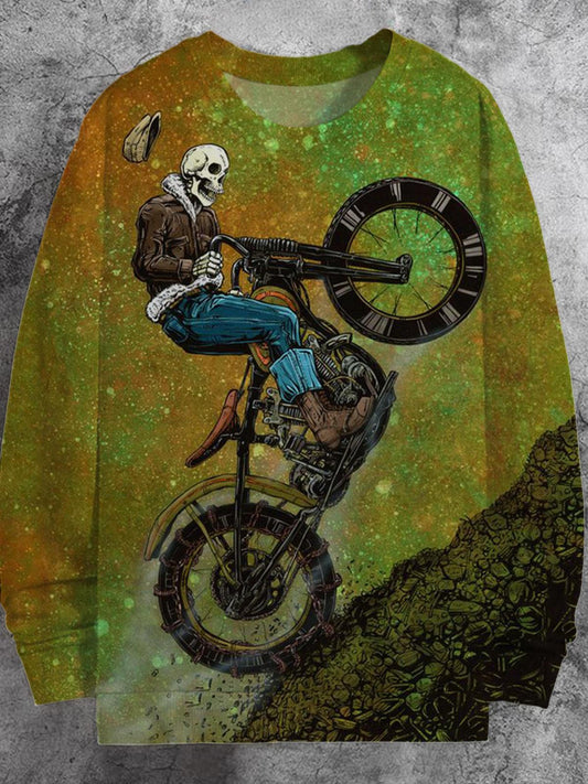 Skull Motorcycle Round Neck Long Sleeve Men's Top