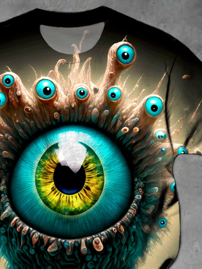 Weird Eyeball Print Round Neck Short Sleeve Men's T-shirt