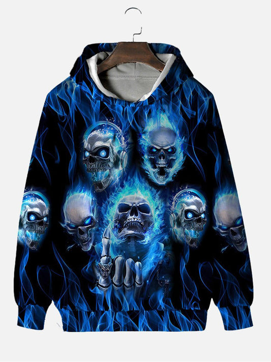 Casual Skull Print Men's Hooded Pocket Sweatshirt