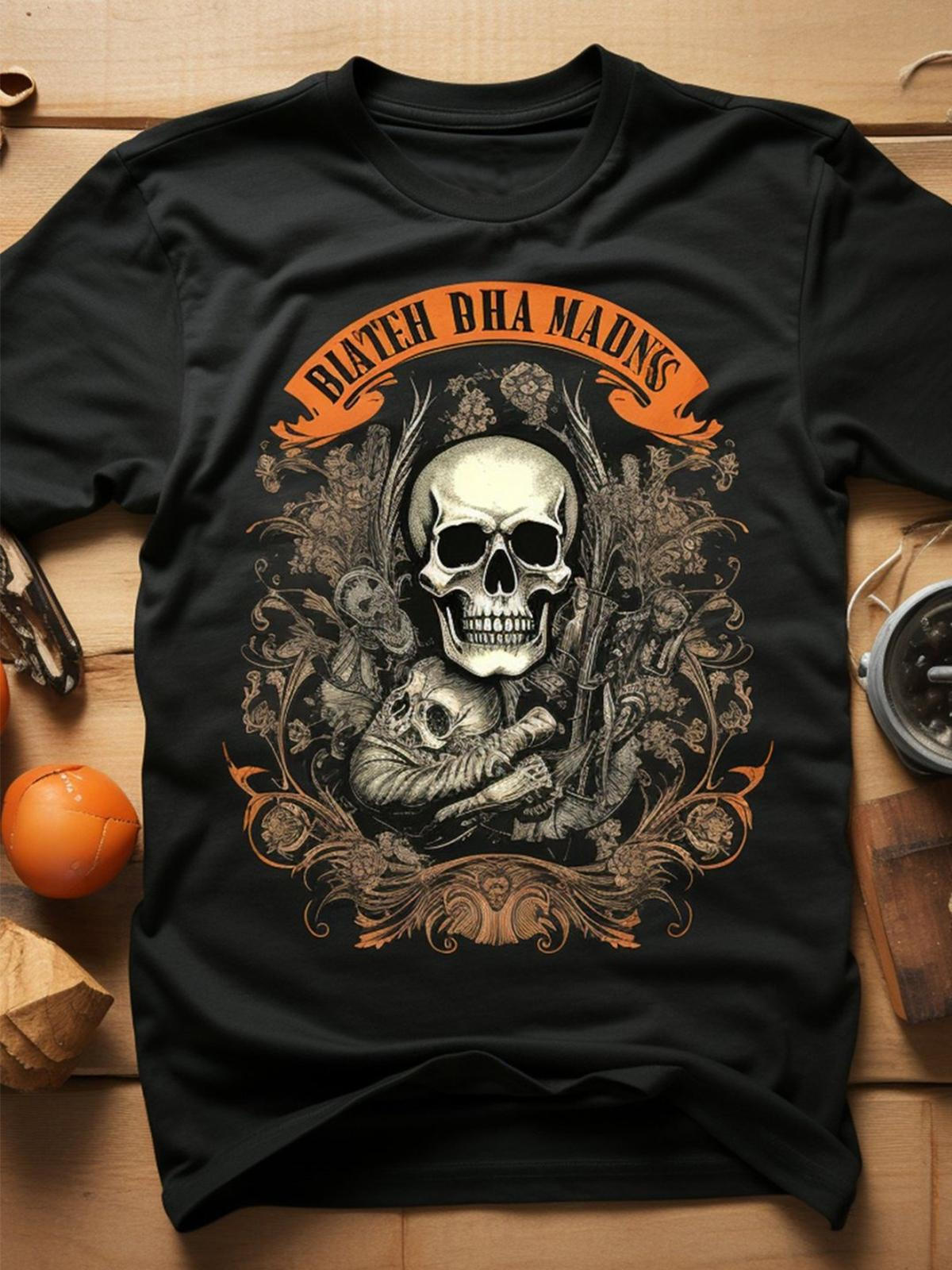Halloween Skull Print Round Neck Short Sleeve Men's T-Shirt
