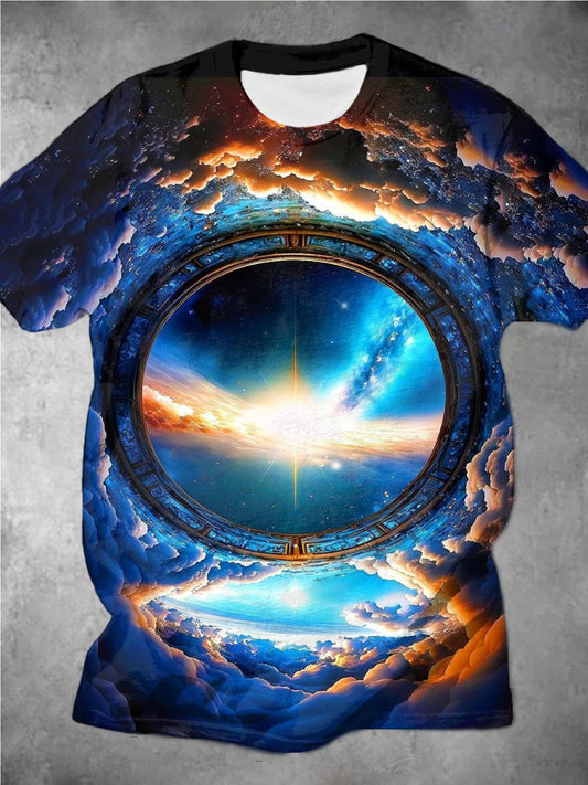 Cosmic Black Hole Starry Sky Men's Short Sleeve Round Neck T-Shirt