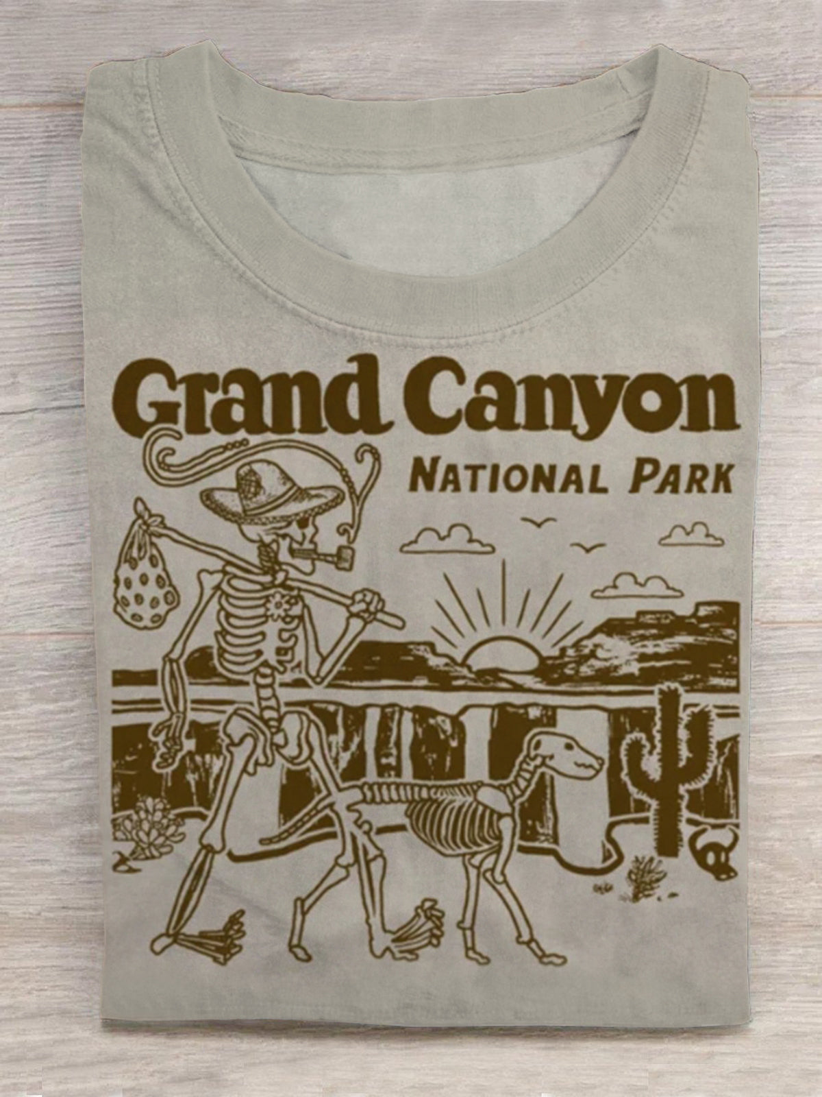 Grand Canyon National Park Skull Hiking Camping Print Round Neck Short Sleeve Men's T-shirt