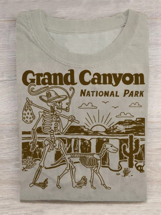 Grand Canyon National Park Skull Hiking Camping Print Round Neck Short Sleeve Men's T-shirt