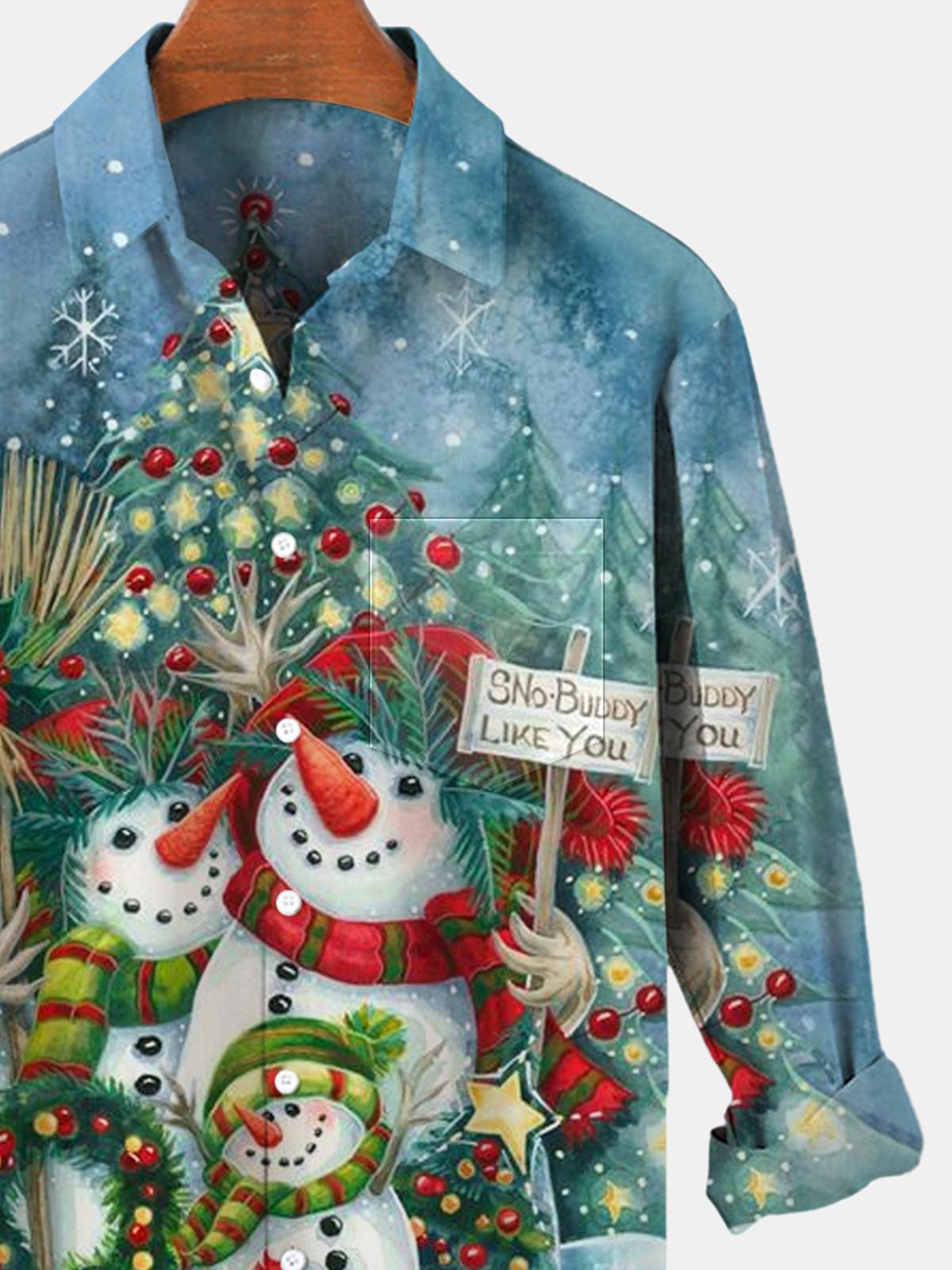 Snowman Long Sleeve Men's Shirts With Pocket