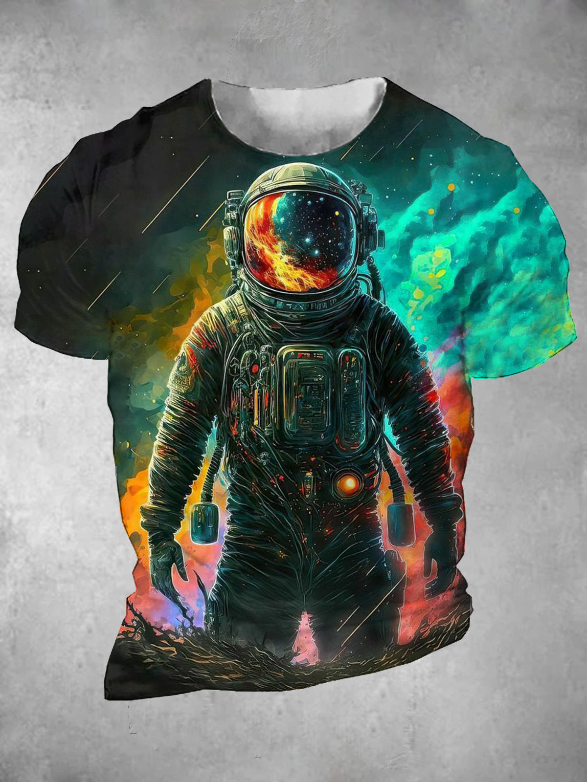 Astronaut Color Printed Short-Sleeved Crew Neck T-Shirt