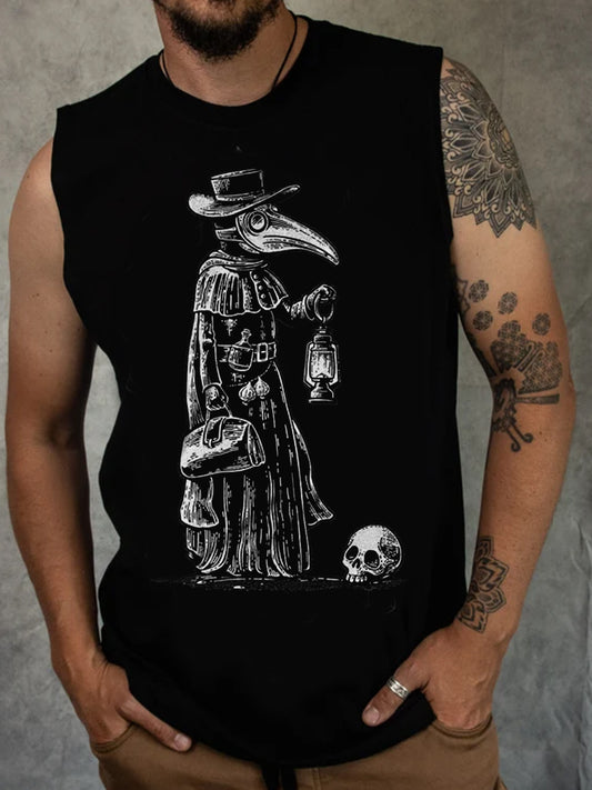 Dark Crow Skull Print Sleeveless Men's Tank Top