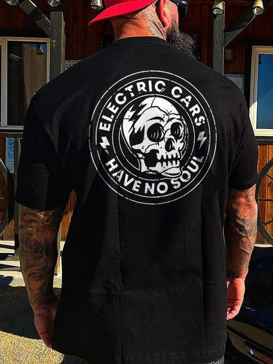 Electric Cars Have No Soul Skullt Creative Print Men's Cotton T-Shirt