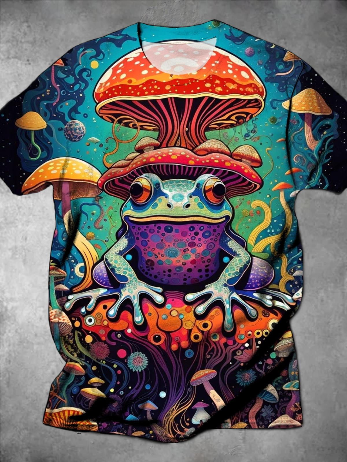 Frog Mushroom Round Neck Short Sleeve Men's T-shirt