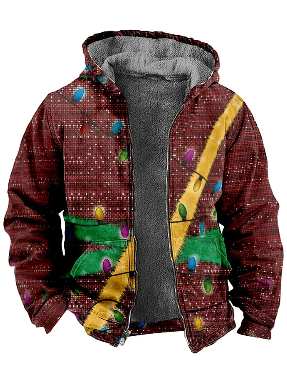 Christmas Lights Print Hooded Zipped Jacket