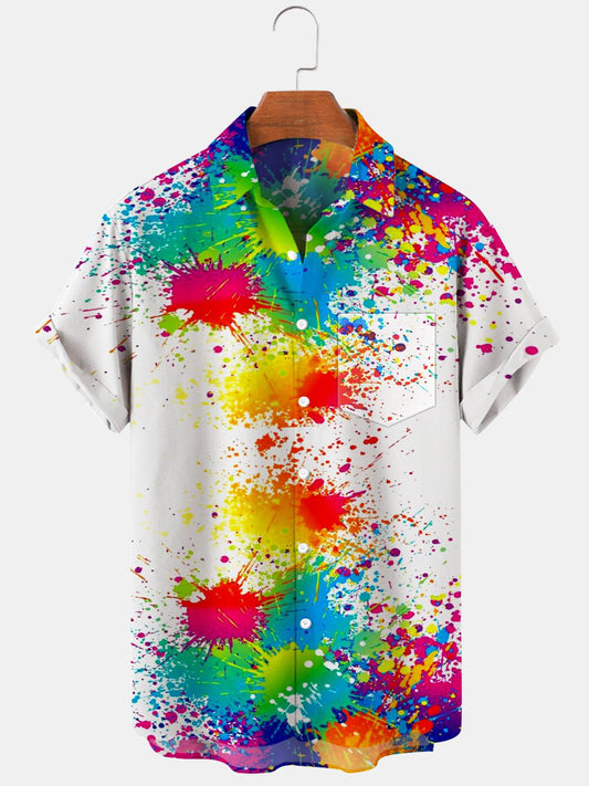 Abstract Print Casual Short Sleeve Men's Shirts With Pocket