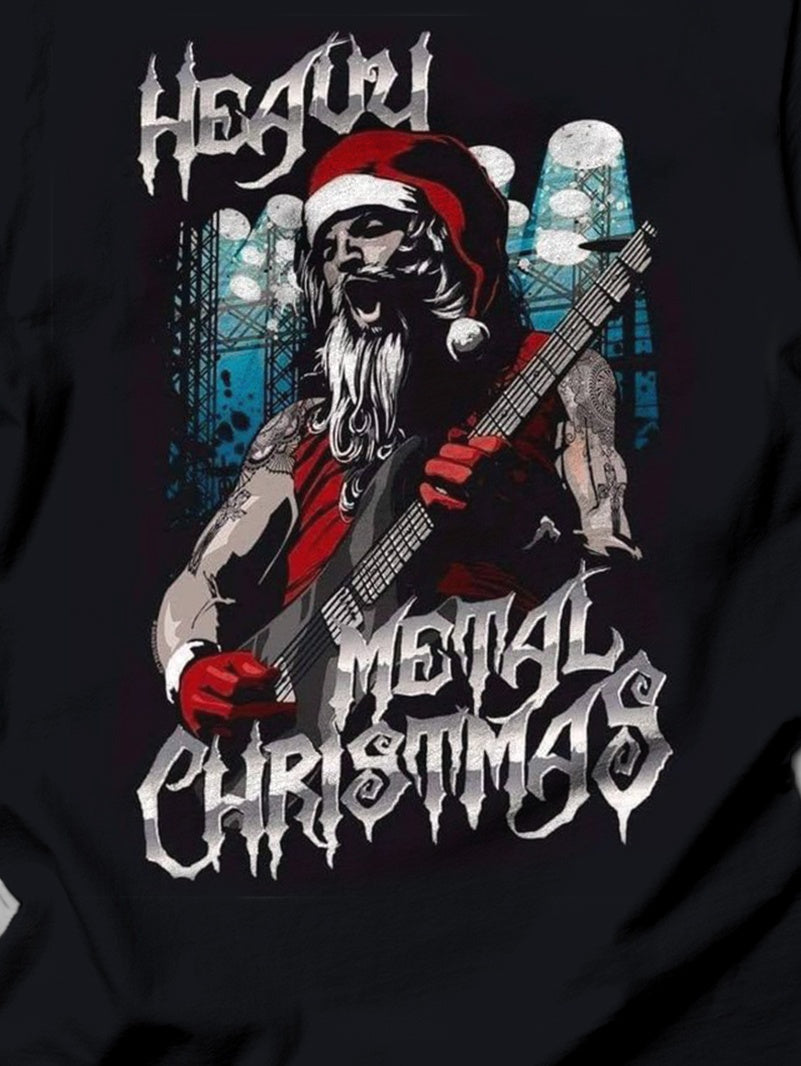 Christmas Heavy Metal Rock Print Round Neck Short Sleeve Men's T-shirt