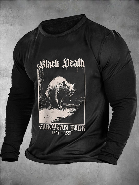 Black Death Medieval Mouse Crew Neck Long Sleeve Men's T-Shirt