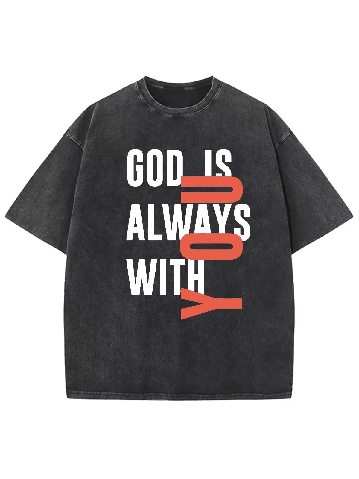 God Is Always With Printed Washed Cotton Men's Short-Sleeved Round Neck T-Shirt