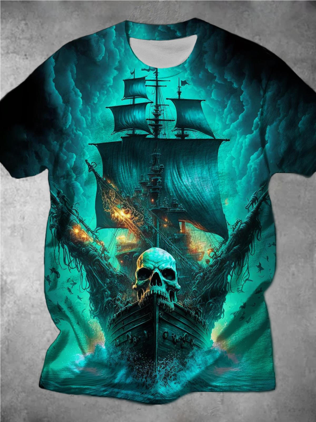 Personalized Pirate Ship Print Round Neck Short-Sleeved Men's T-Shirt