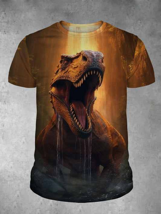 Dinosaur Print Round Neck Short Sleeve Men's T-Shirt