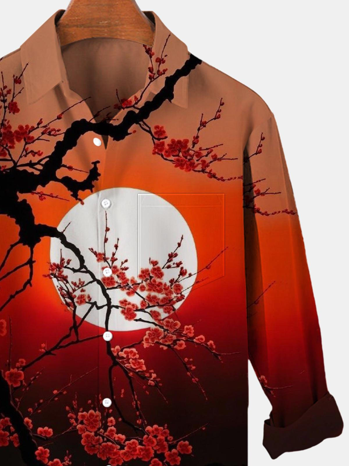 Flower Moon Long Sleeve Men's Shirts With Pocket