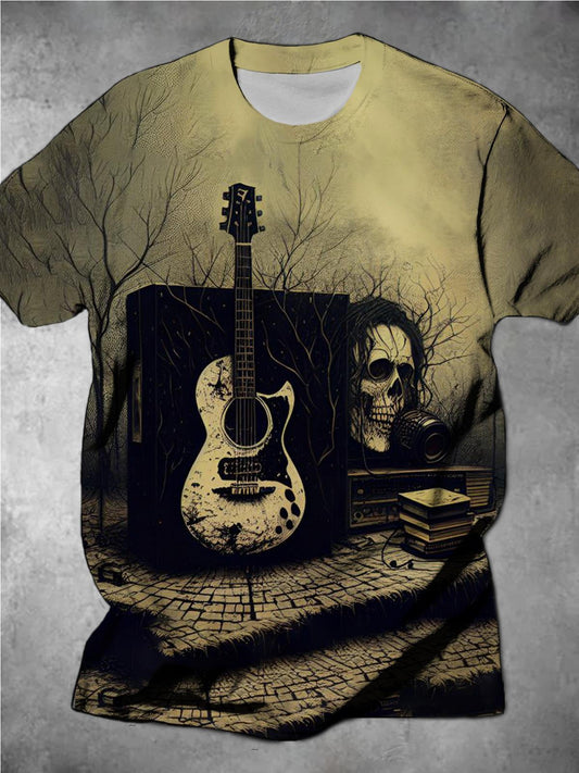 Dark Style Retro Rock Skull Print Round Neck Short-Sleeved Men's T-Shirt