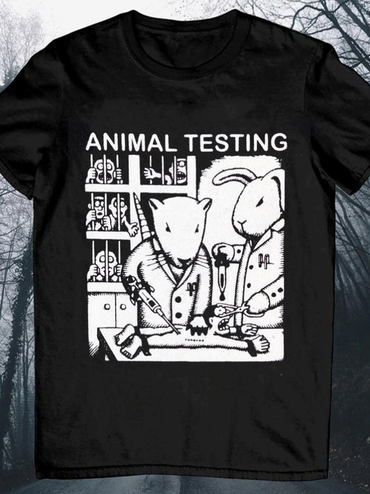 Animal Testing Punk Rock Print Round Neck Short Sleeve Men's T-shirt