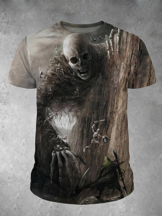 Skull Print Round Neck Short Sleeve Men's T-Shirt
