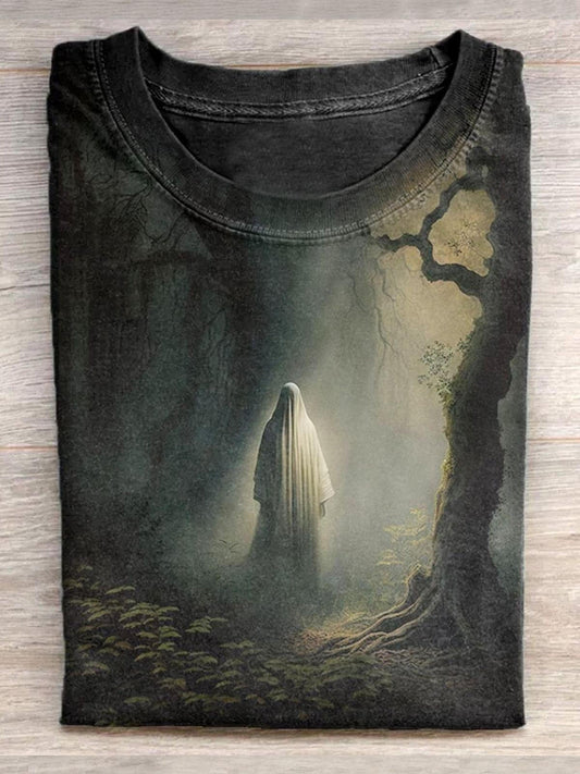 Halloween Ghost Print Round Neck Short Sleeve Men's T-shirt