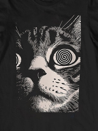 Psychedelic Cat Print Round Neck Short Sleeve Men's T-Shirt