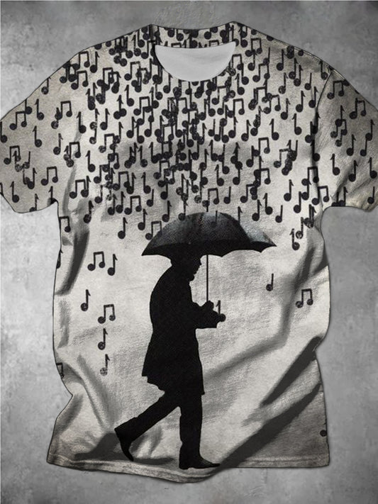 Personalized Dark Note Rain Print Round Neck Men's Short-Sleeved T-Shirt