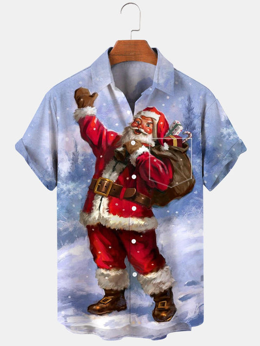 Santa Claus Short Sleeve Men's Shirts With Pocket
