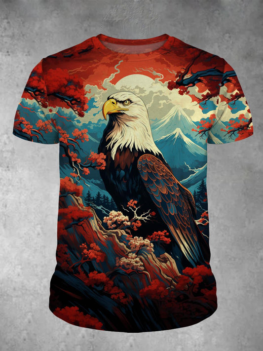 Eagle Floral Print Crew Neck Short Sleeve Men's T-Shirt