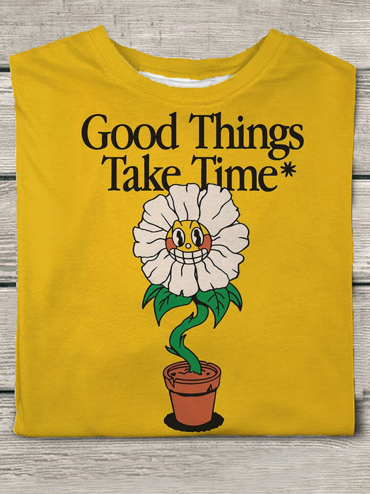 Sunflower Slogan Print Round Neck Men's Short Sleeve T-Shirt