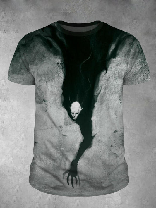 Dark Print Round Neck Short Sleeve Men's T-shirt
