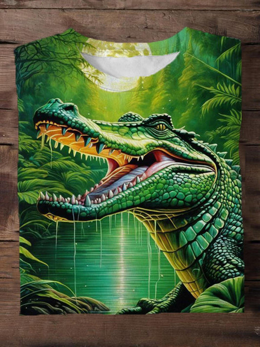 Green Forest Crocodile Men's Short Sleeve Round Neck T-Shirt