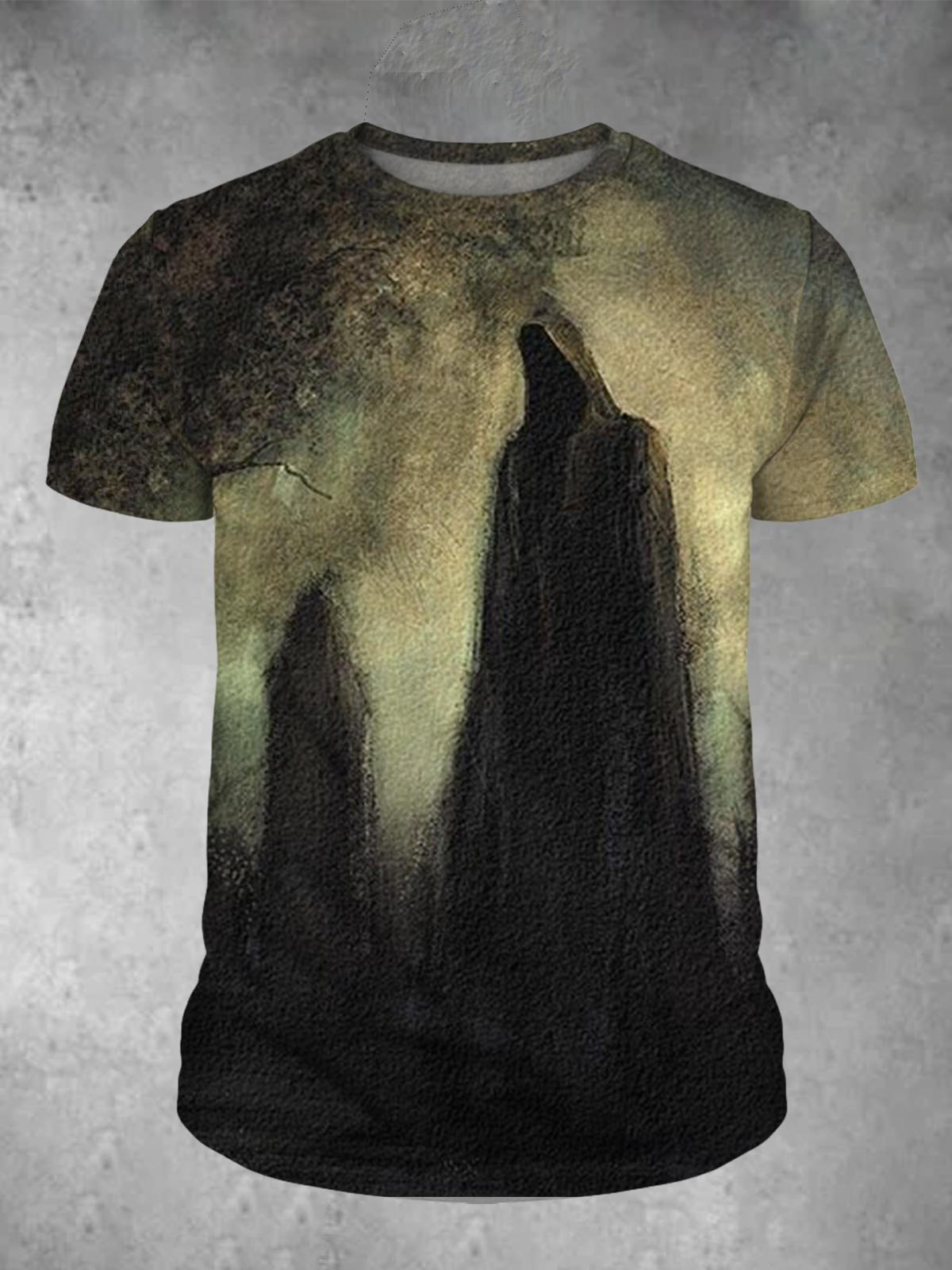 Halloween Art Ghost Cape Round Neck Short Sleeve Men's T-Shirt