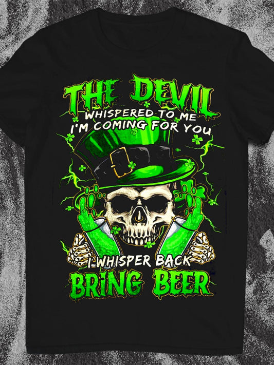 The Devil Whispered Beer Reaper St. Patrick's Day Printed Round Neck Short Sleeve Men's T-shirt