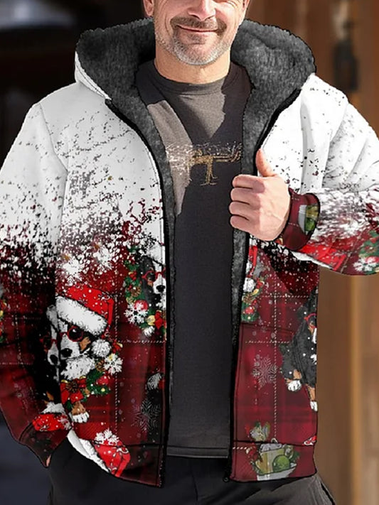 Christmas Gradient Print Casual Hooded Zip Jacket