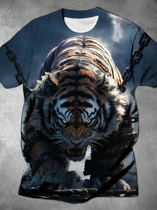 3D Animal Tiger Round Neck Short Sleeve Men's T-shirt