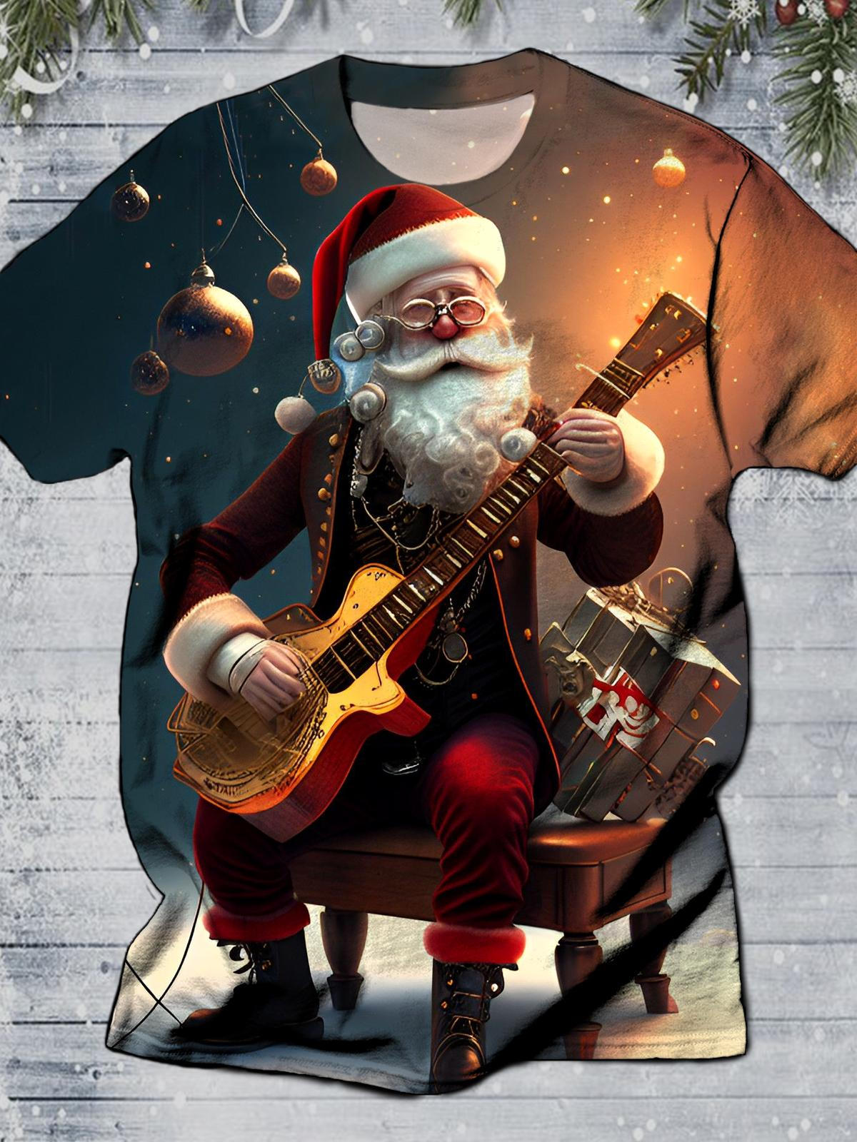 Santa Claus Guitar Round Neck Short Sleeve Men's T-shirt