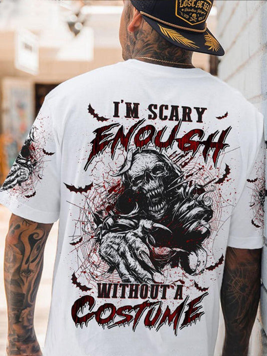 I'M SCARY ENOUGH WITHOUT A COSTUME Skull Round Neck Short Sleeve Men's T-shirt