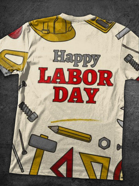 Happy Labor Day & Tools Creative Print Labor Day T-Shirt