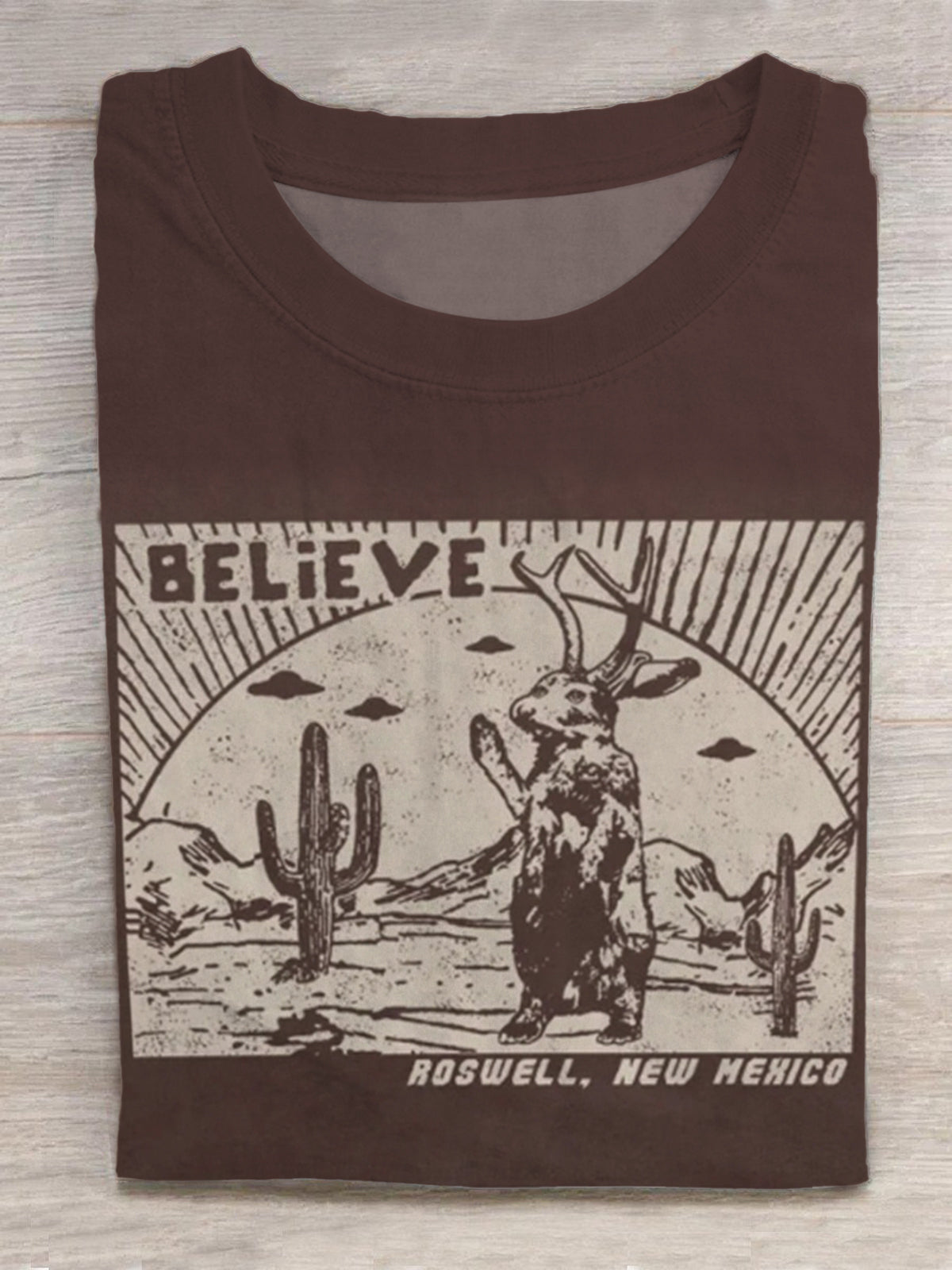 Jackalope UFO Print Round Neck Short Sleeve Men's T-shirt