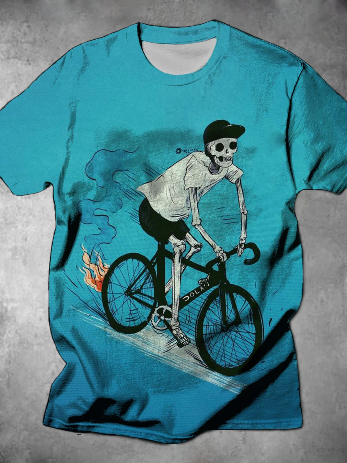 Cycling Retro Skull Print Men's Short Sleeve T-Shirt