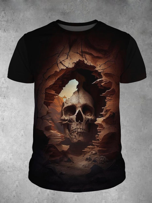 Skull Print Round Neck Short Sleeve Men's T-shirt