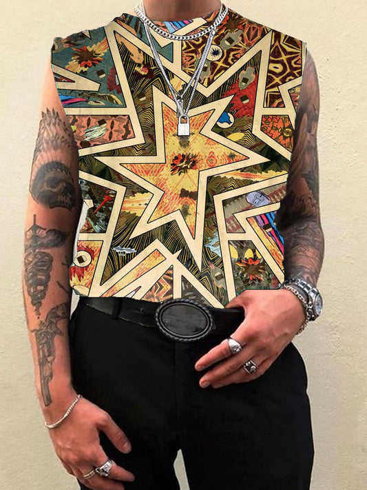 Retro Rock Personality Men's Sleeveless Printed Vest