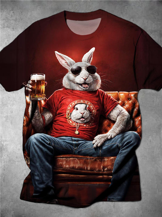 Drunkard Funny Rabbit Round Neck Short Sleeve Men's T-shirt