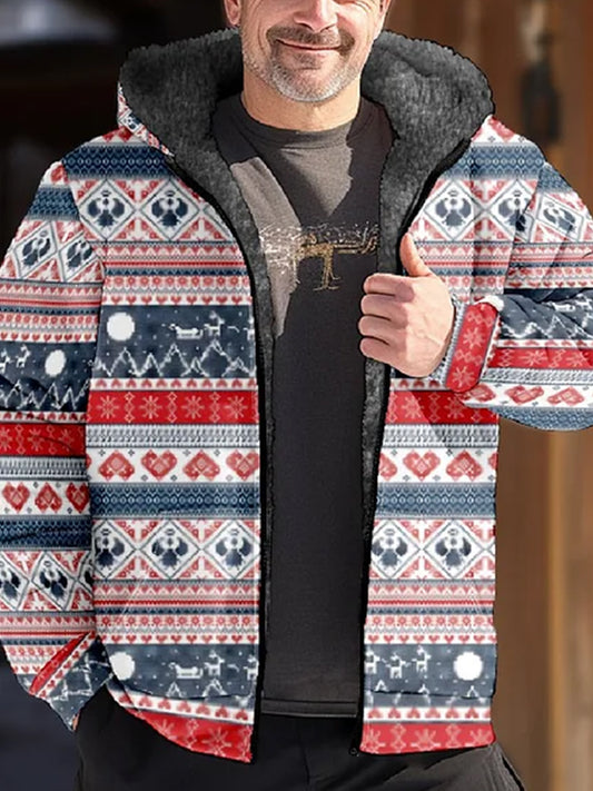 Christmas Fashion Printed Hooded Zip Jacket